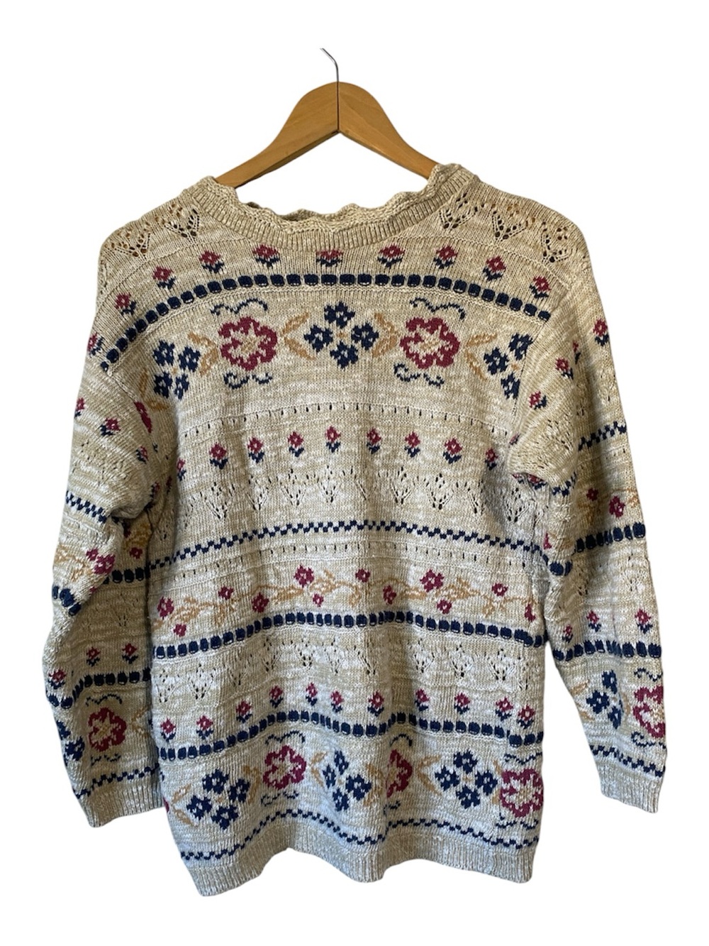 Vintage Great Lakes Country Cottagecore Knit Sweater Cream Floral Boho
